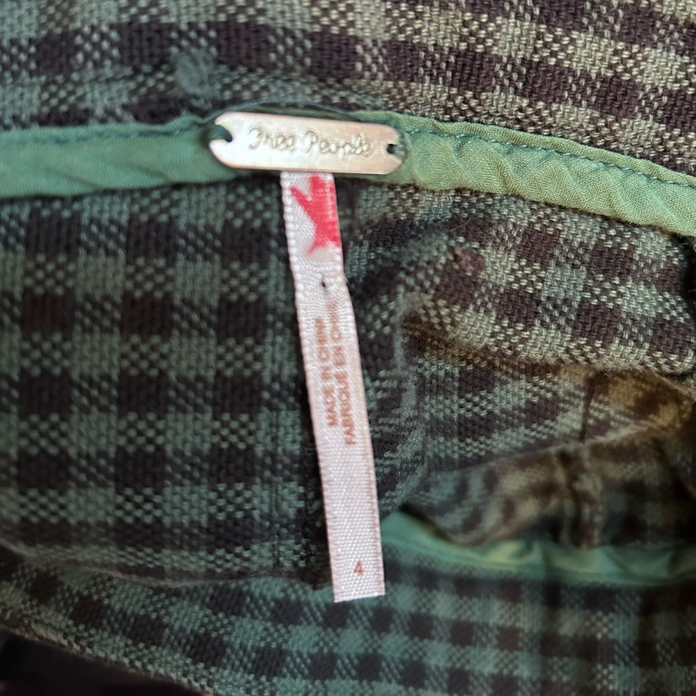 Free People Green Gingham Checkered Skinny Side Zip Pants 4 - Picture 4 of 4